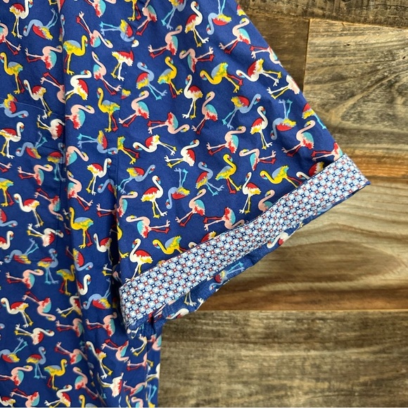 Johnston & Murphy Hawaiian Aloha XL Shirt Flamingos Red White Blue Buttons - Picture 3 of 5